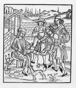 Pielęgnowanie ukąszenia węża, z „Das Buch der Cirugia” opublikowanej w Strasburgu, 1497 r.